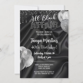 All Black Affair adult woman birthday invitation. Invitation