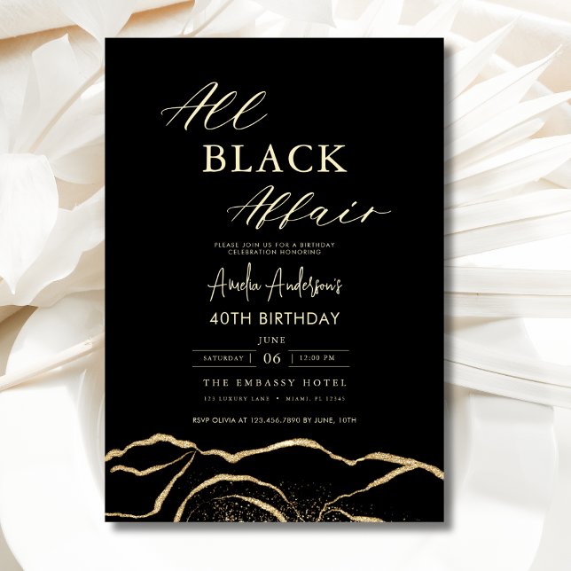 All Black Affair Agate Birthday Party Elegant Invitation (Creator Uploaded)