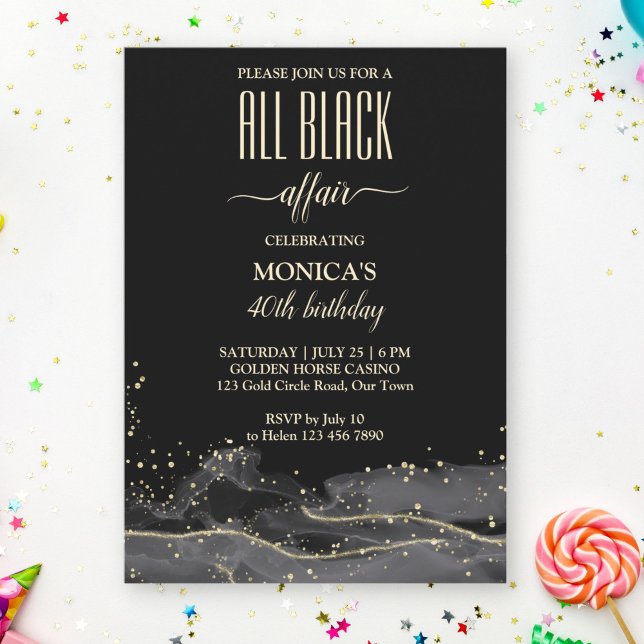 All black affair birthday party elegant minimalist invitation (Creator Uploaded)