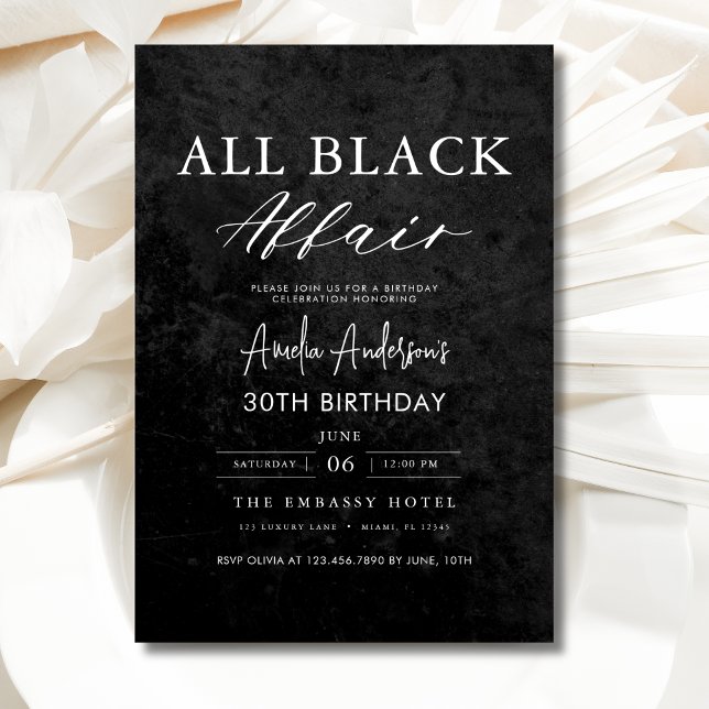 All Black Affair Birthday Party Modern Elegant Invitation (Creator Uploaded)