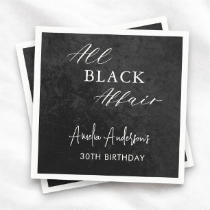 All Black Affair Birthday Party Modern Elegant Napkin