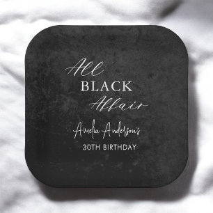 All Black Affair Birthday Party Modern Elegant Paper Plate