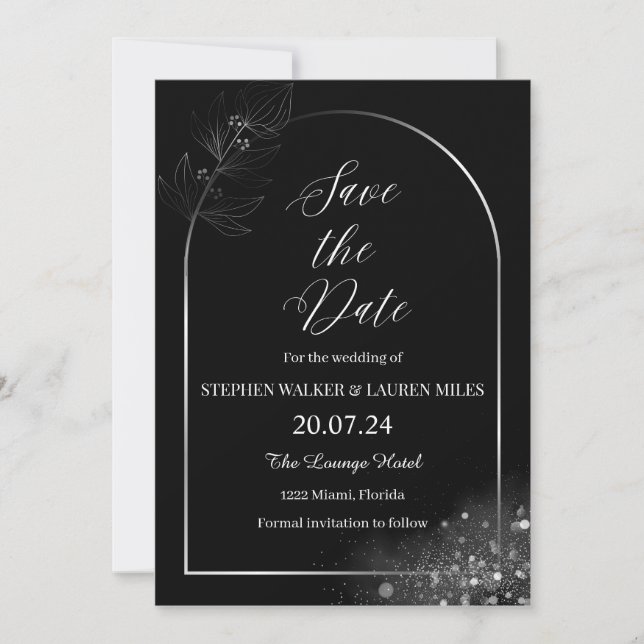 All Black Floral Save The Date Wedding Invitation (Front)