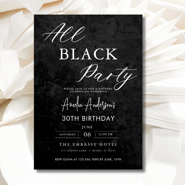 All Black Party Birthday Party All Age Elegant Invitation (Creator Uploaded)