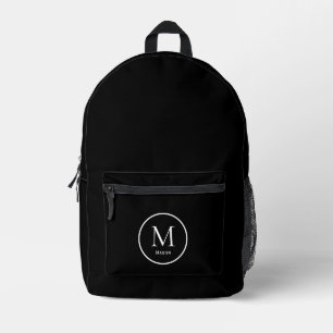 All Black with white monogram Colour Block  Printed Backpack