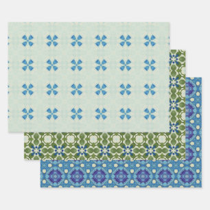 All Blue Seamless Ethnic Pattern Set 5 Wrapping Paper Sheet