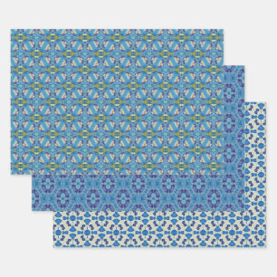 All Blue Seamless Ethnic Pattern Set 7 Wrapping Paper Sheet