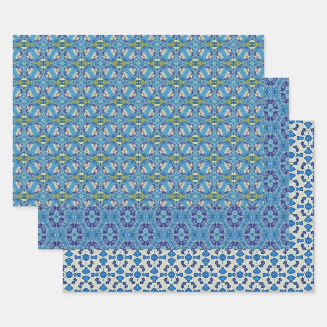 All Blue Seamless Ethnic Pattern Set 7 Wrapping Paper Sheet (Set)