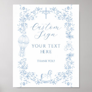 All Blue Toile Boy Baptism Elegant Custom Poster