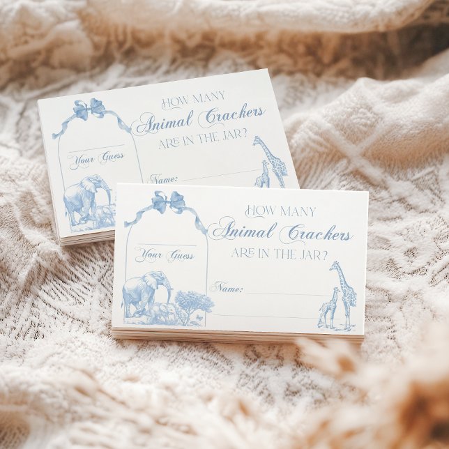 All Blue Toile Safari Animal Baby Boy Shower Enclosure Card (Creator Uploaded)