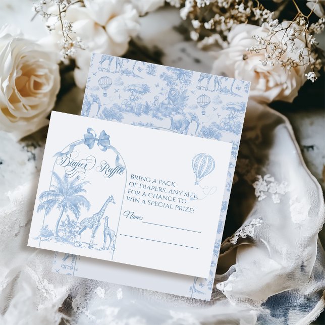 All Blue Toile Safari Animal Baby Boy Shower Enclosure Card (Creator Uploaded)