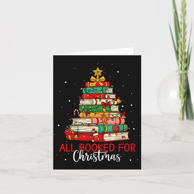 All Booked For Christmas Book Christmas Tree Light Card (Front)