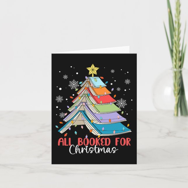 All Booked For Christmas Book Christmas Tree Light Card (Front)