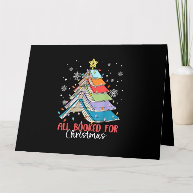 All Booked For Christmas Book Christmas Tree Light Card (Front)