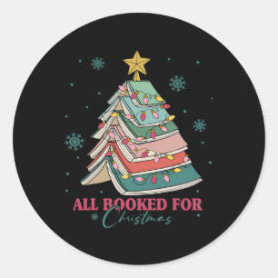 All Booked For Christmas Book Christmas Tree Light Classic Round Sticker