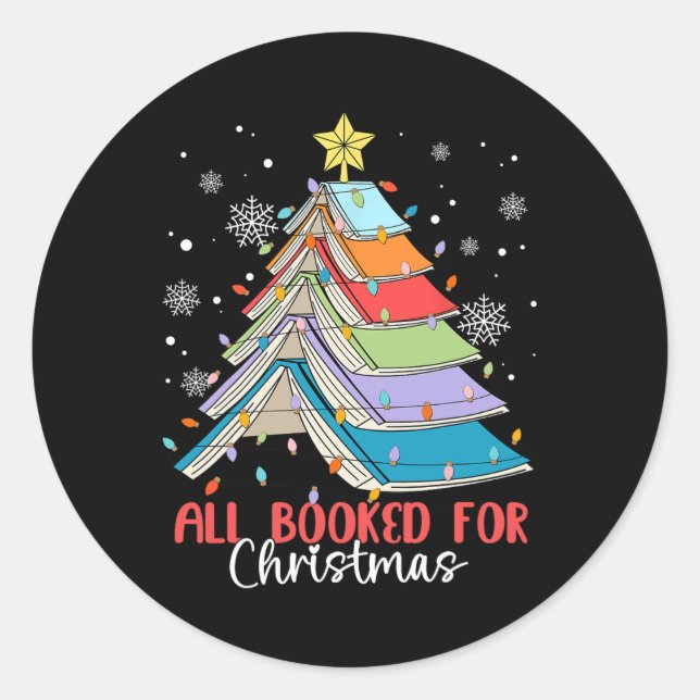 All Booked For Christmas Book Christmas Tree Light Classic Round Sticker (Front)