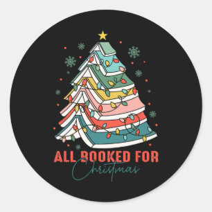 All Booked For Christmas Book Christmas Tree Light Classic Round Sticker