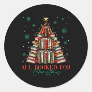 All Booked For Christmas Book Christmas Tree Light Classic Round Sticker