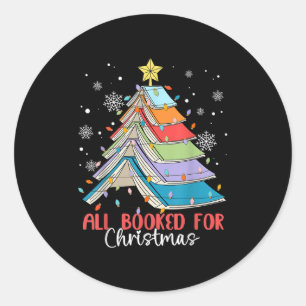 All Booked For Christmas Book Christmas Tree Light Classic Round Sticker
