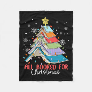 All Booked For Christmas Book Christmas Tree Light Fleece Blanket