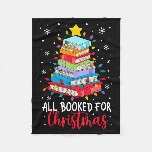 All Booked For Christmas Book Christmas Tree Light Fleece Blanket (Front)