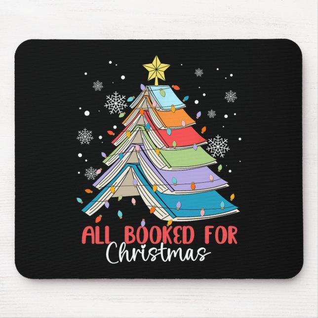 All Booked For Christmas Book Christmas Tree Light Mouse Pad (Front)