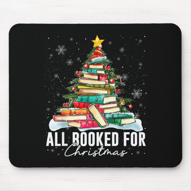 All Booked For Christmas Book Christmas Tree Light Mouse Pad (Front)
