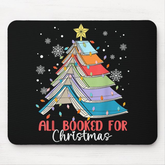 All Booked For Christmas Book Christmas Tree Light Mouse Pad (Front)