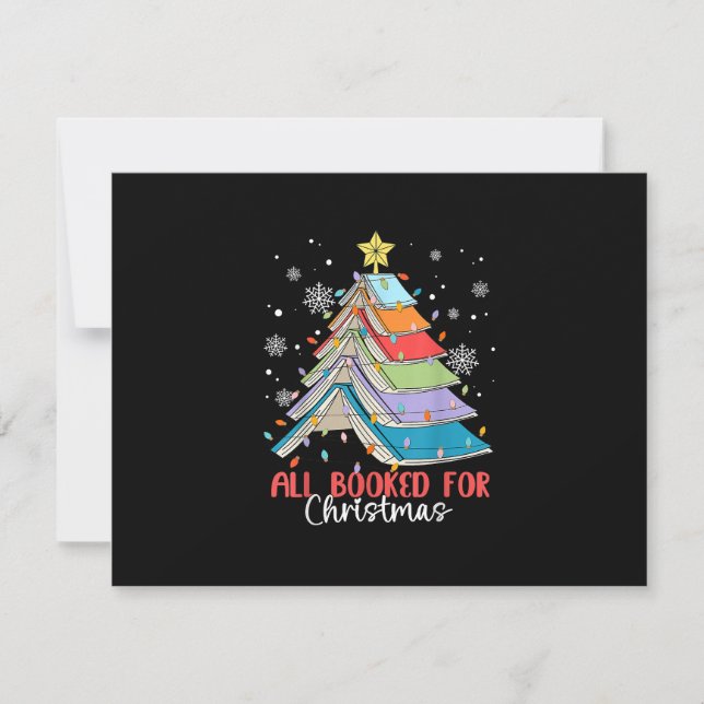 All Booked For Christmas Book Christmas Tree Light RSVP Card (Front)