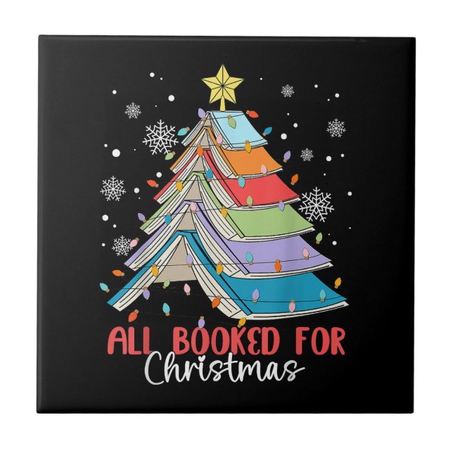 All Booked For Christmas Book Christmas Tree Light Tile (Front)