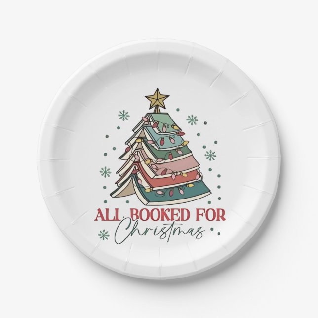 All Booked For Christmas Book Lover Christmas Xmas Paper Plate (Front)
