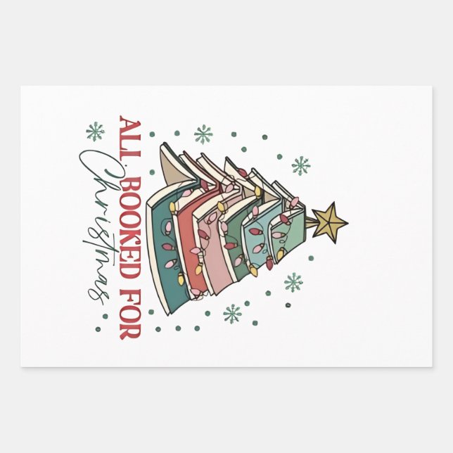 All Booked For Christmas Book Lover Christmas Xmas Wrapping Paper Sheet (Front)