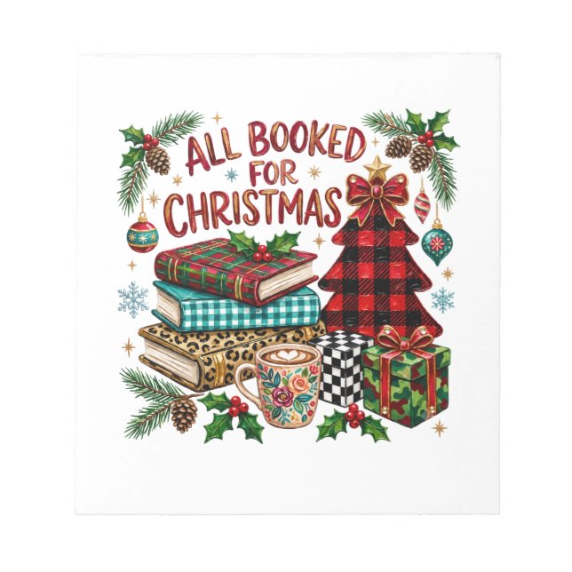 All Booked for Christmas Book Lover Notepad (Front)
