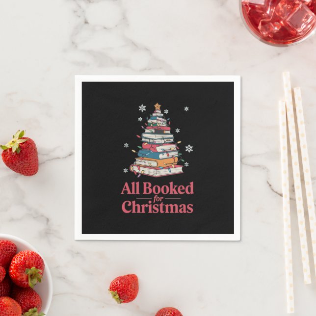 All Booked For Christmas Book Tree Lights  Napkin (Insitu)