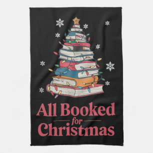 All Booked For Christmas Book Tree Lights  Tea Towel