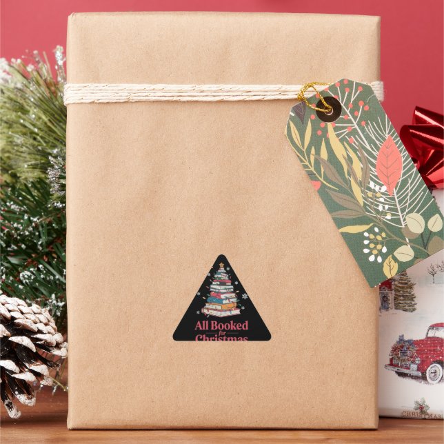 All Booked For Christmas Book Tree Lights  Triangle Sticker (Holiday)