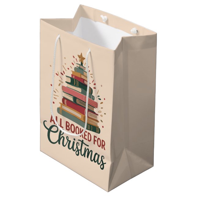 All Booked for Christmas Book Tree Xmas Teacher  Medium Gift Bag (Front Angled)