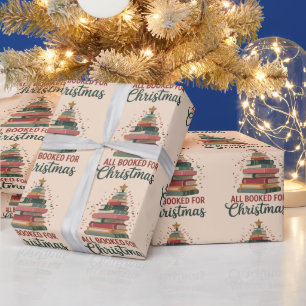All Booked for Christmas Book Tree Xmas Teacher  Wrapping Paper
