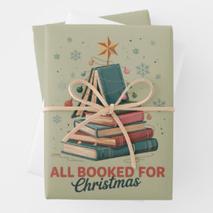 All Booked for Christmas Book Tree Xmas Teacher Wrapping Paper Sheet