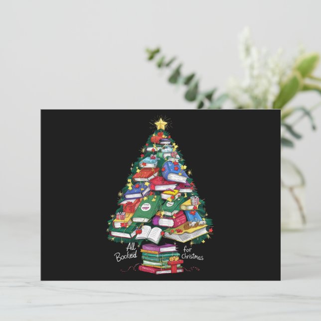 All Booked For Christmas Book Xmas Gift Librarian  Holiday Card (Standing Front)