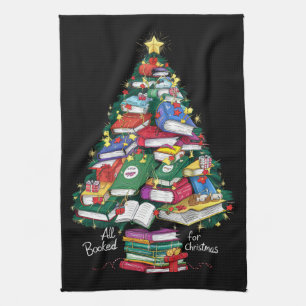 All Booked For Christmas Book Xmas Gift Librarian  Tea Towel