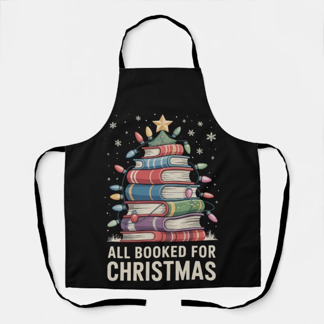 All Booked For Christmas Book Xmas Tree Holiday Apron (Front)