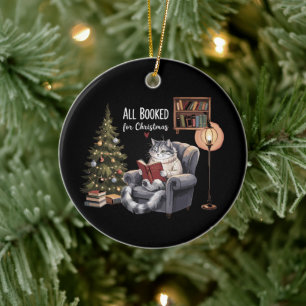 All Booked for Christmas Bookish Cat Winter Readin Ceramic Tree Decoration