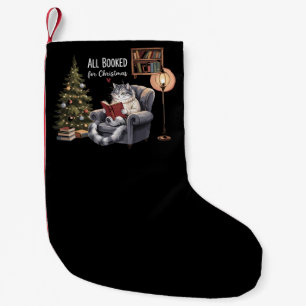 All Booked for Christmas Bookish Cat Winter Readin Small Christmas Stocking