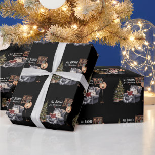All Booked for Christmas Bookish Cat Winter Readin Wrapping Paper
