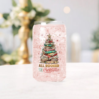 All Booked for Christmas Can Glass