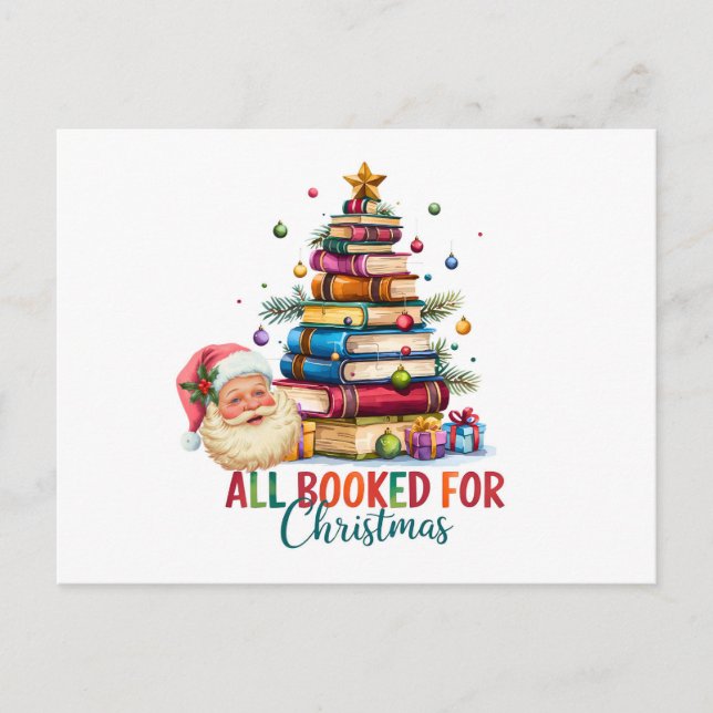 All Booked for Christmas Card | Book Lover Holiday (Front)