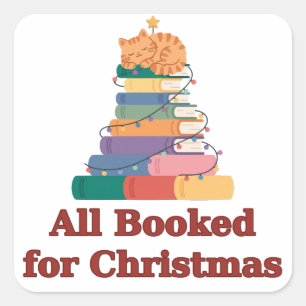 All Booked for Christmas Cat Book Tree Sticker