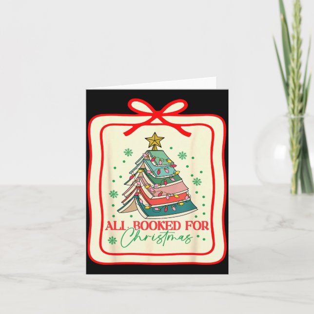 All Booked For Christmas Coquette Bow Tree Lights  Card (Front)