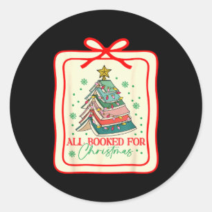 All Booked For Christmas Coquette Bow Tree Lights  Classic Round Sticker
